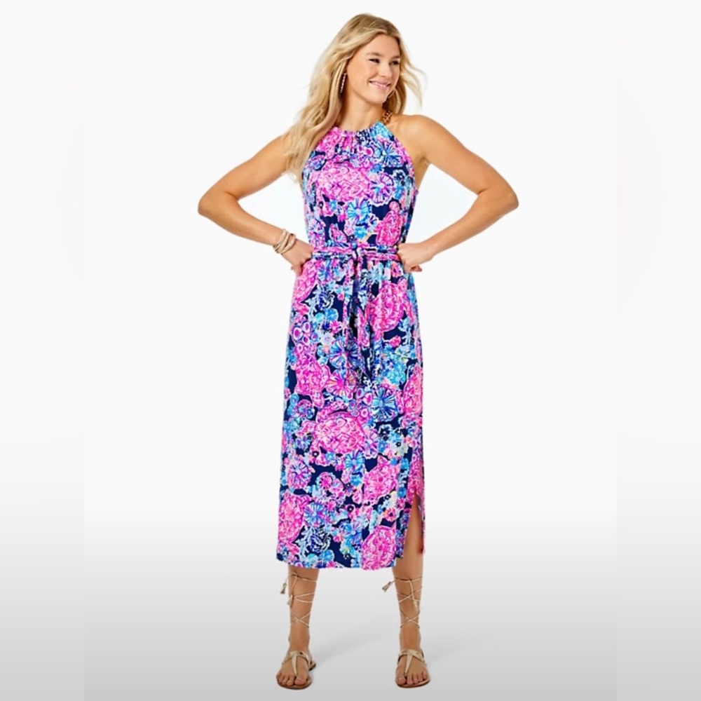 Lilly Pulitzer Bingham midi dress -  turtle amazement high tide - Size S